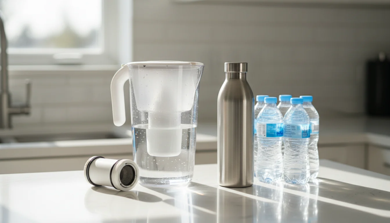 water filter pitcher and bottled water cost comparison at home