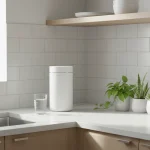 Countertop water filter in a small apartment kitchen