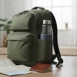 Filtered water bottle packed with travel gear