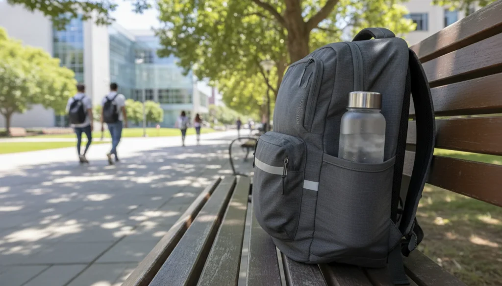Leakproof water bottle in a backpack side pocket
