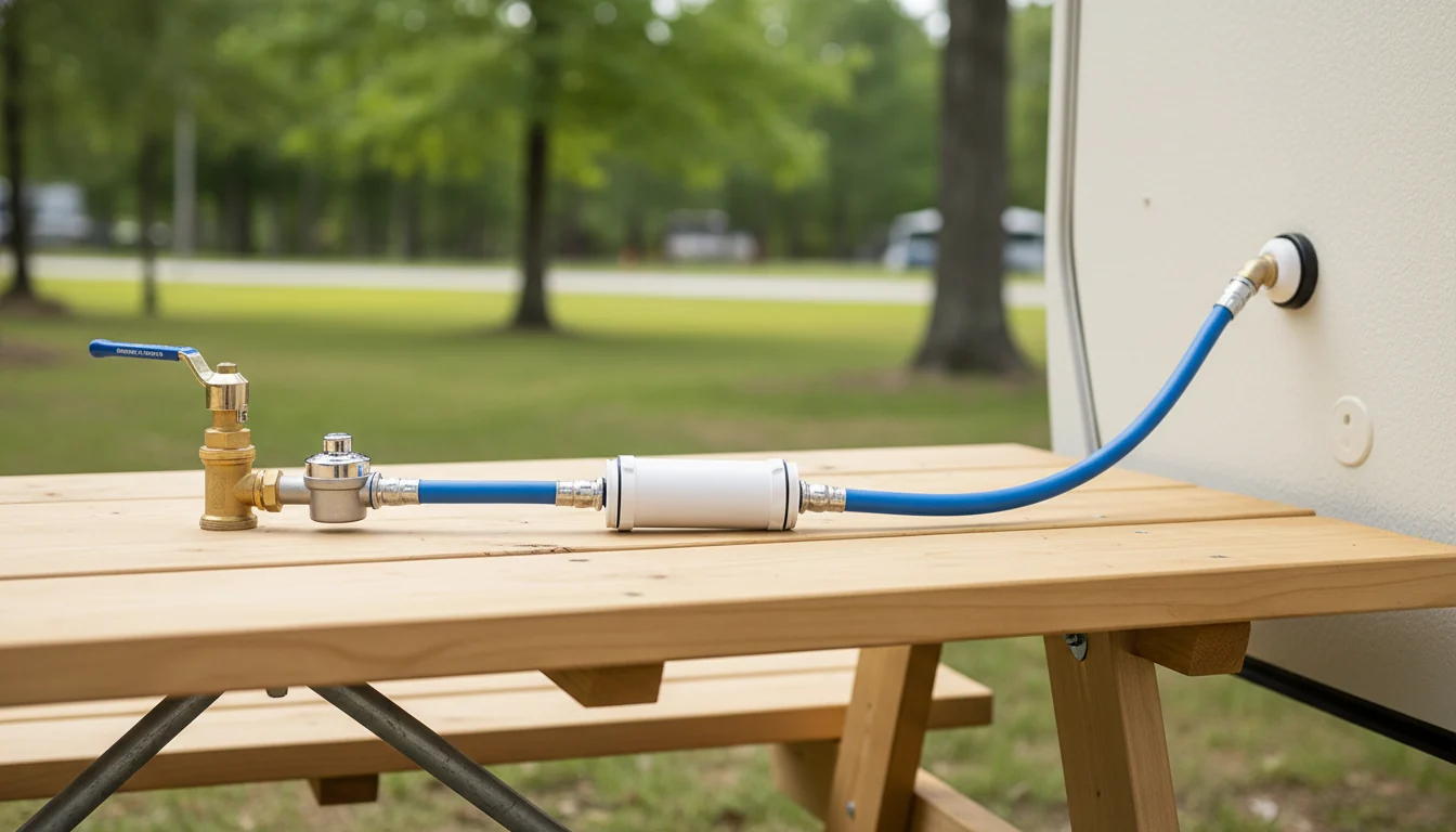 RV water filter setup from campground spigot to RV inlet