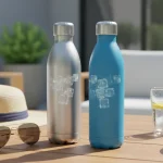 Water bottles for hot weather on a sunny outdoor table