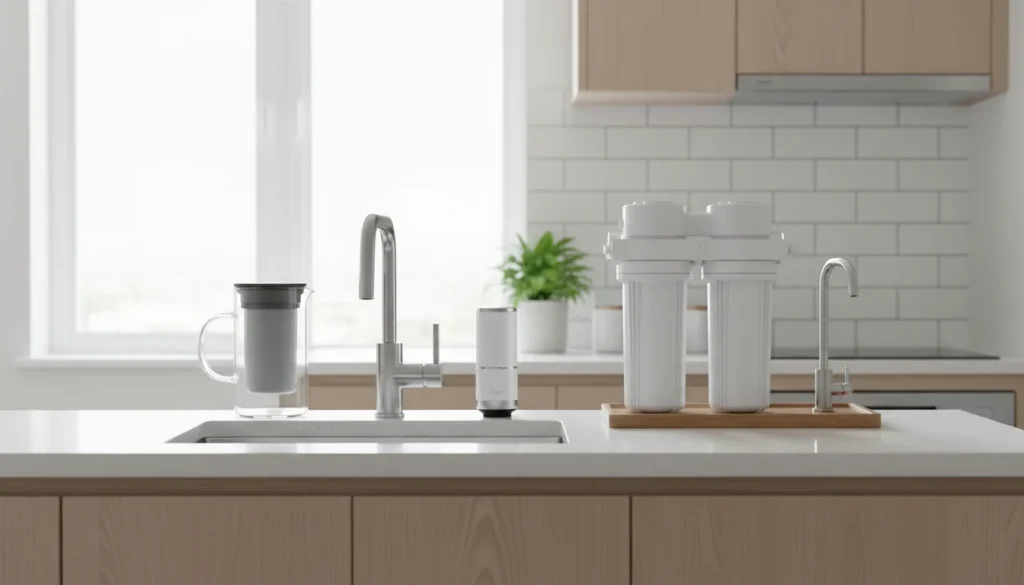 Apartment kitchen with renter-friendly water filter options