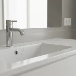 Bathroom faucet with visible hard water spots near a clean sink