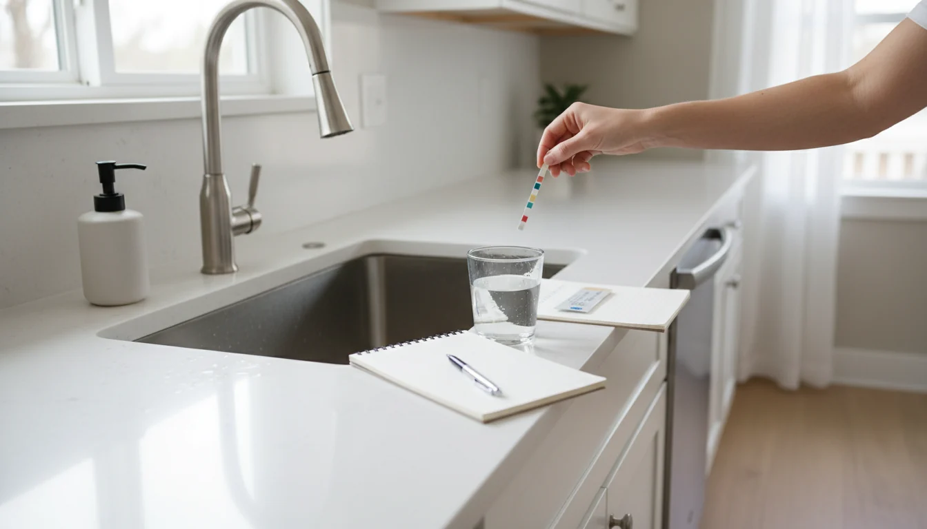 Testing tap water hardness at home with a strip
