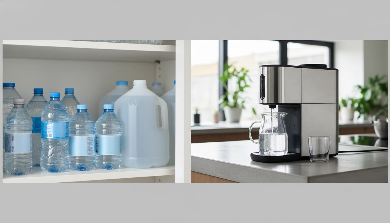 Decision guide comparing bottled water and filtered water uses
