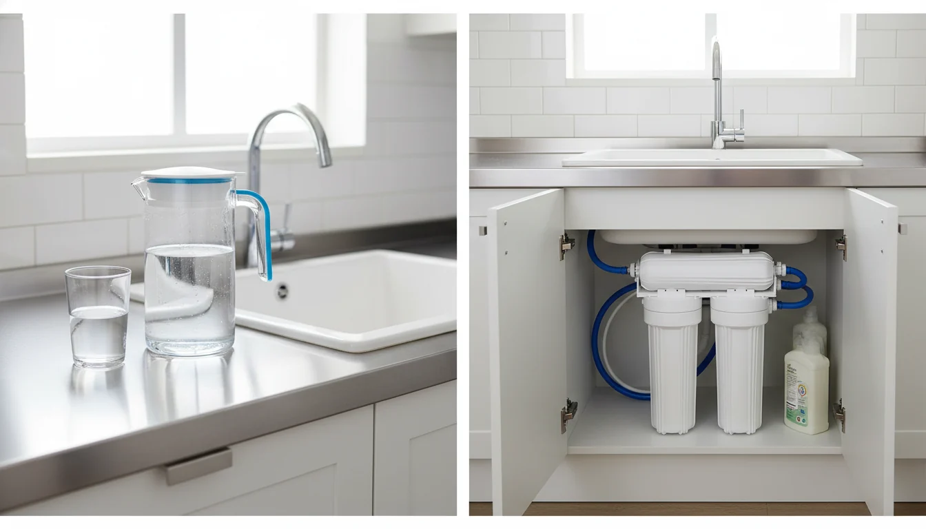 Water filter pitcher compared with an under sink water filter system