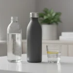Plastic and stainless steel water bottles compared side by side