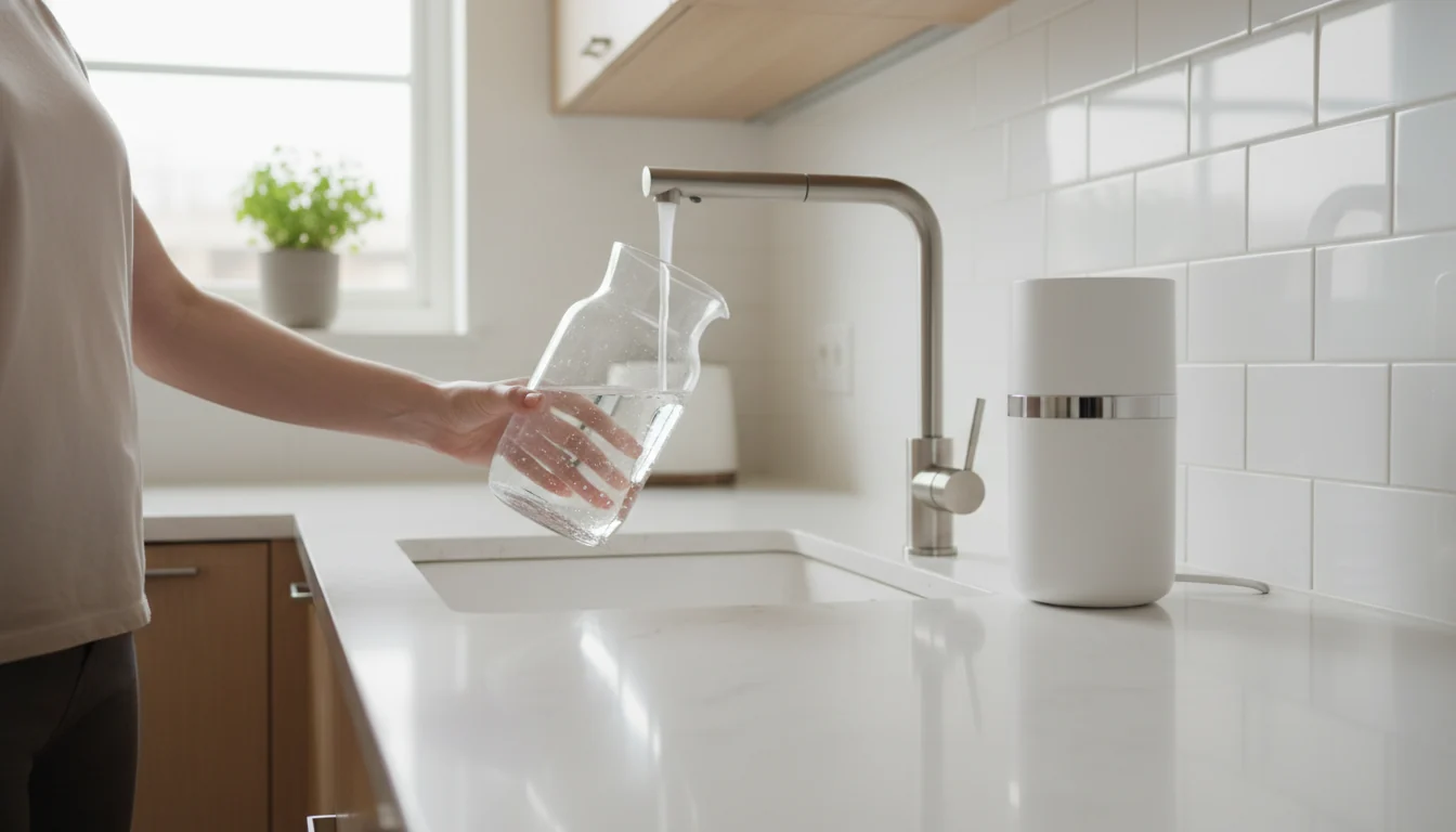 Filling water pitcher to reduce chlorine taste and smell
