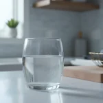 Cloudy tap water in a clear glass on a kitchen counter